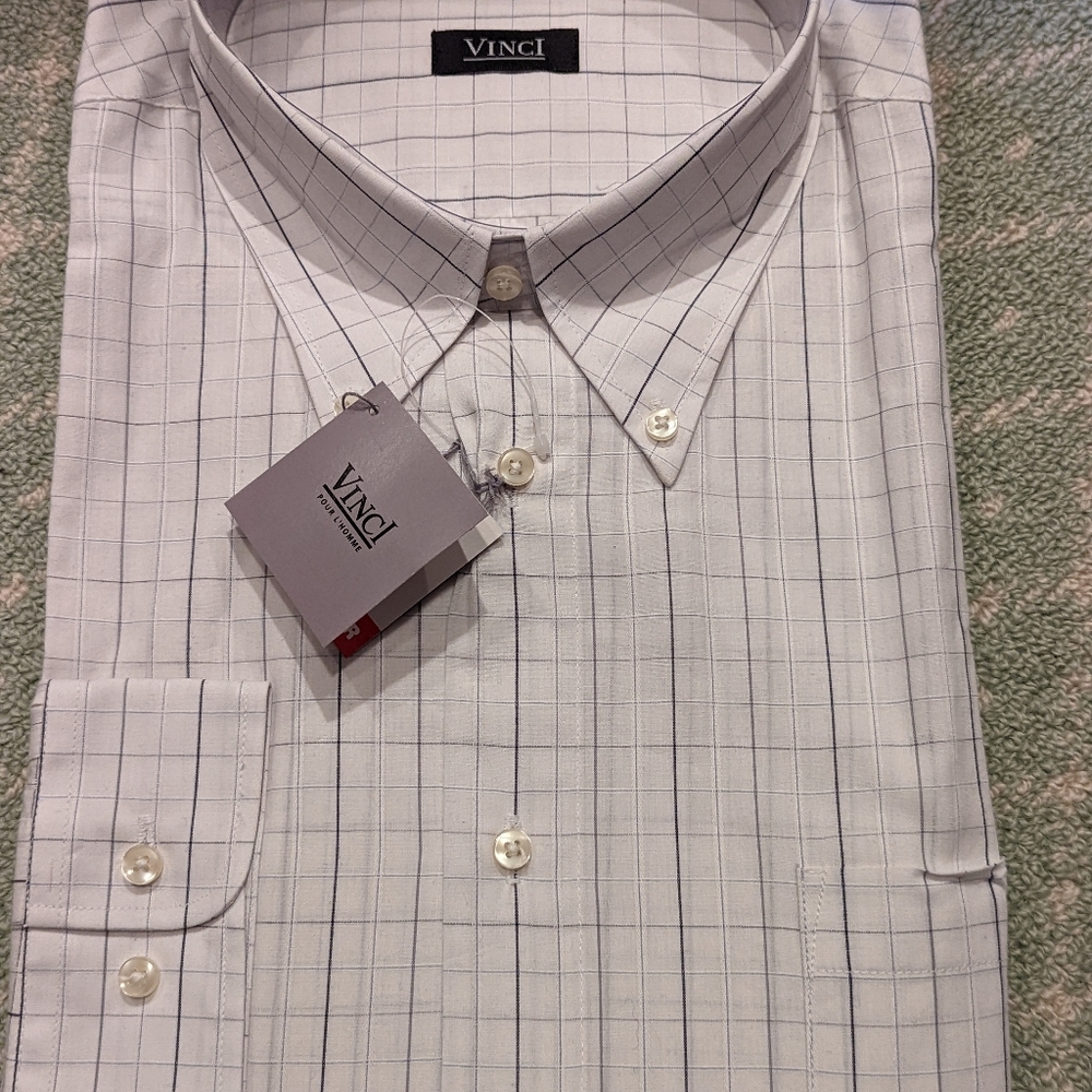 Vinci brand blue grey check dress shirt size 45/46 XXL